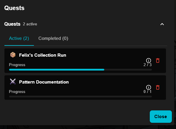 Quest tracker showing two active quests with progress bars