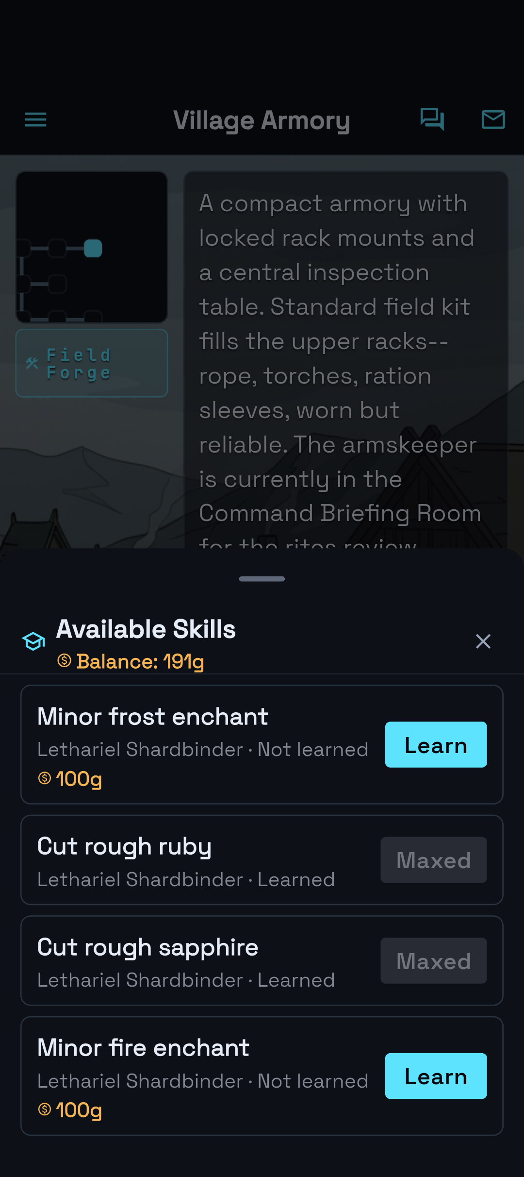 Teacher skill menu
