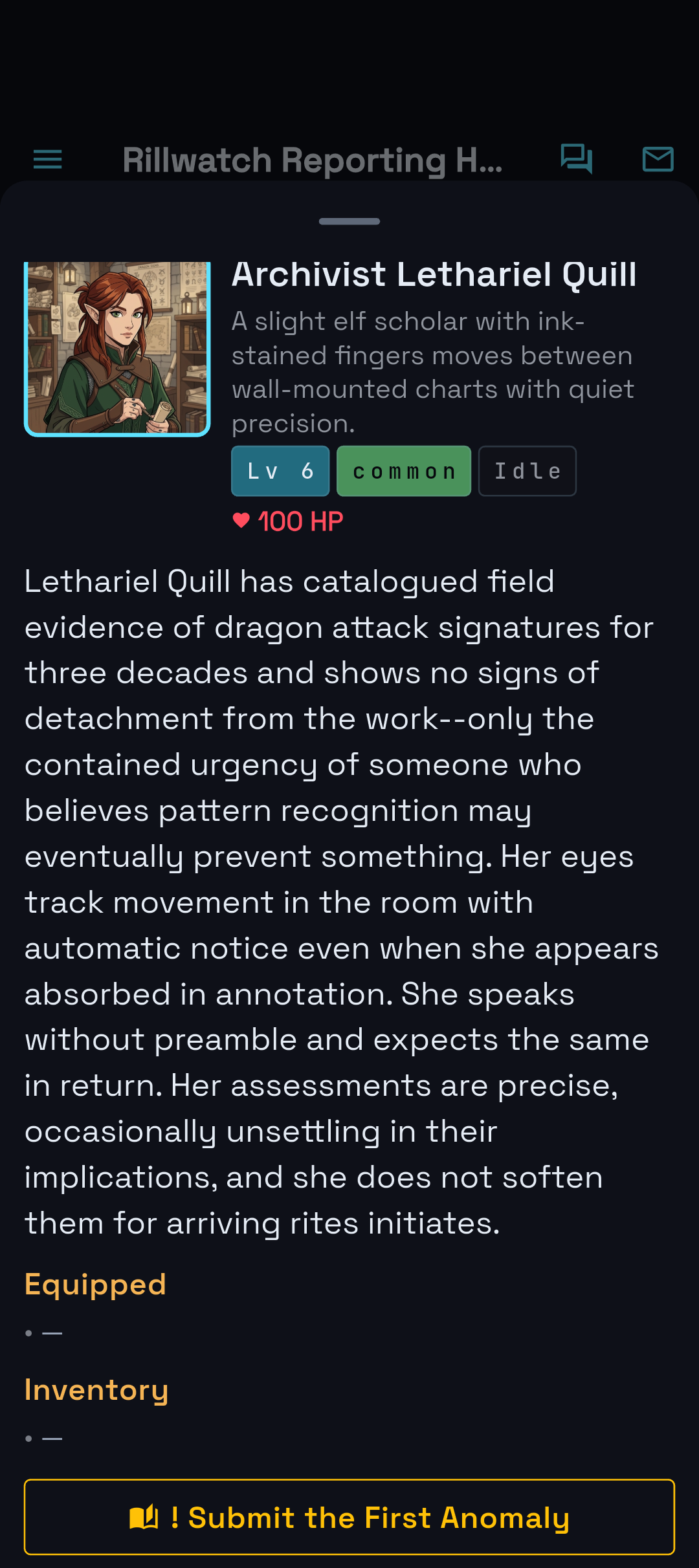 NPC quest interaction with Archivist Lethariel Quill