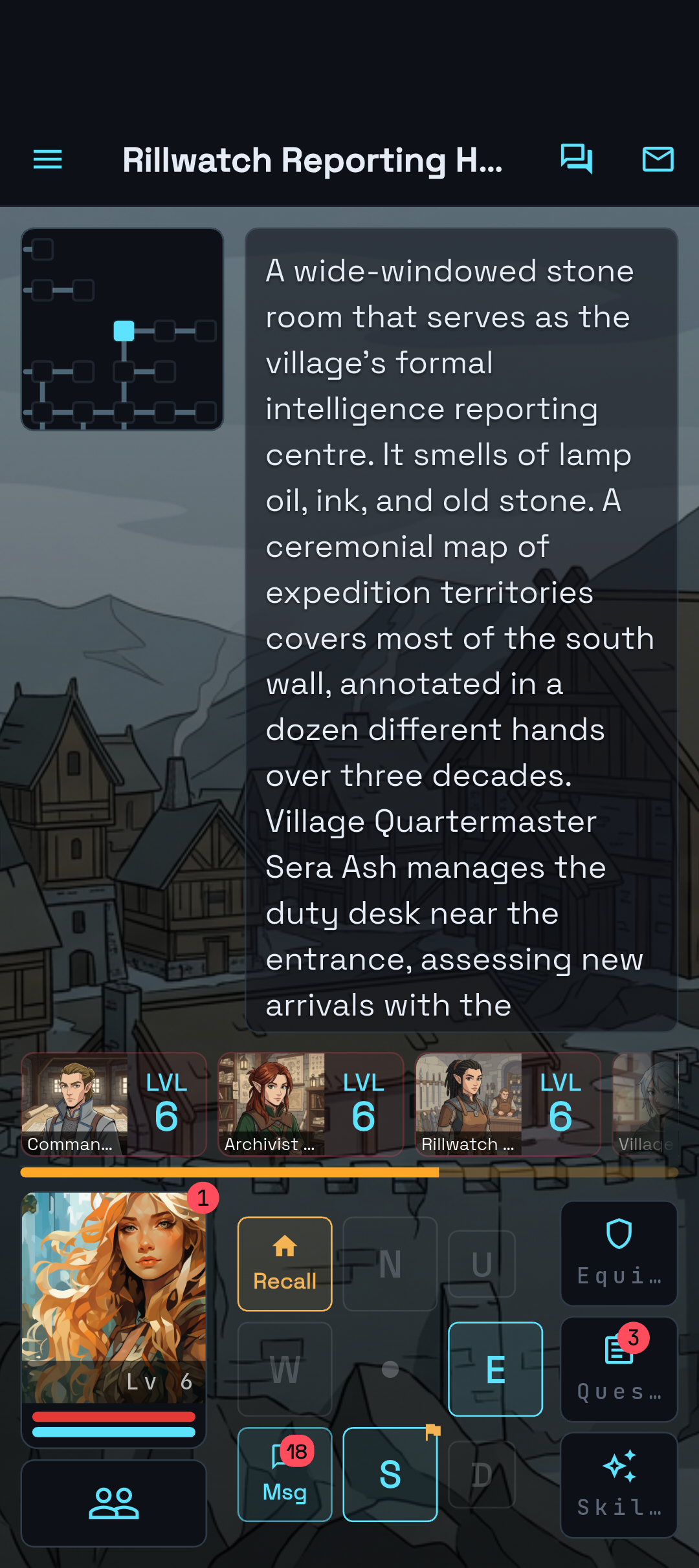 Drust room exploration screen with map and controls