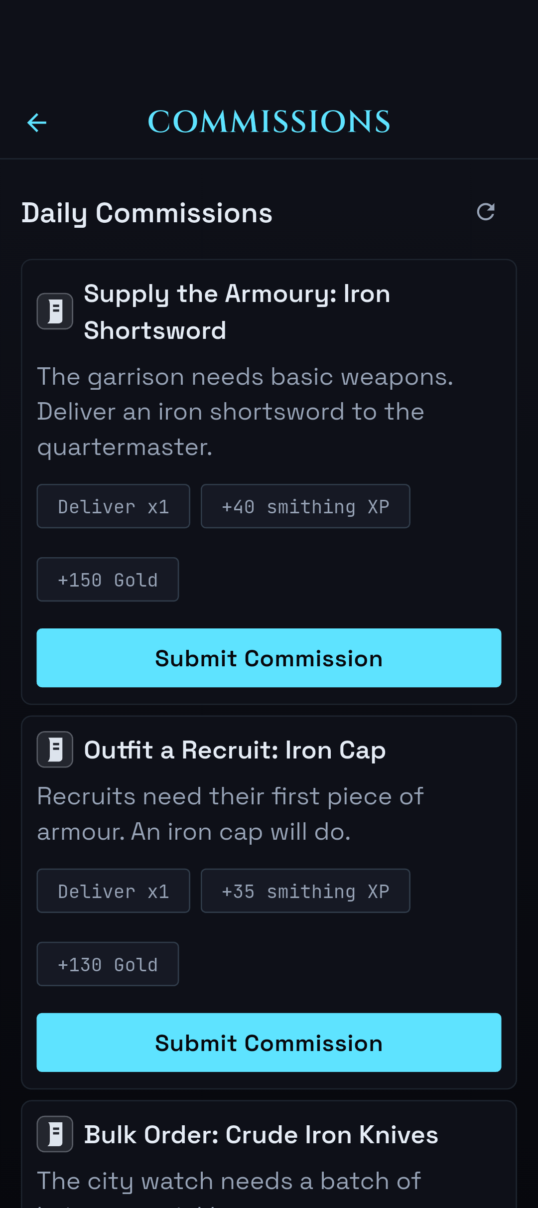 Daily crafting commissions