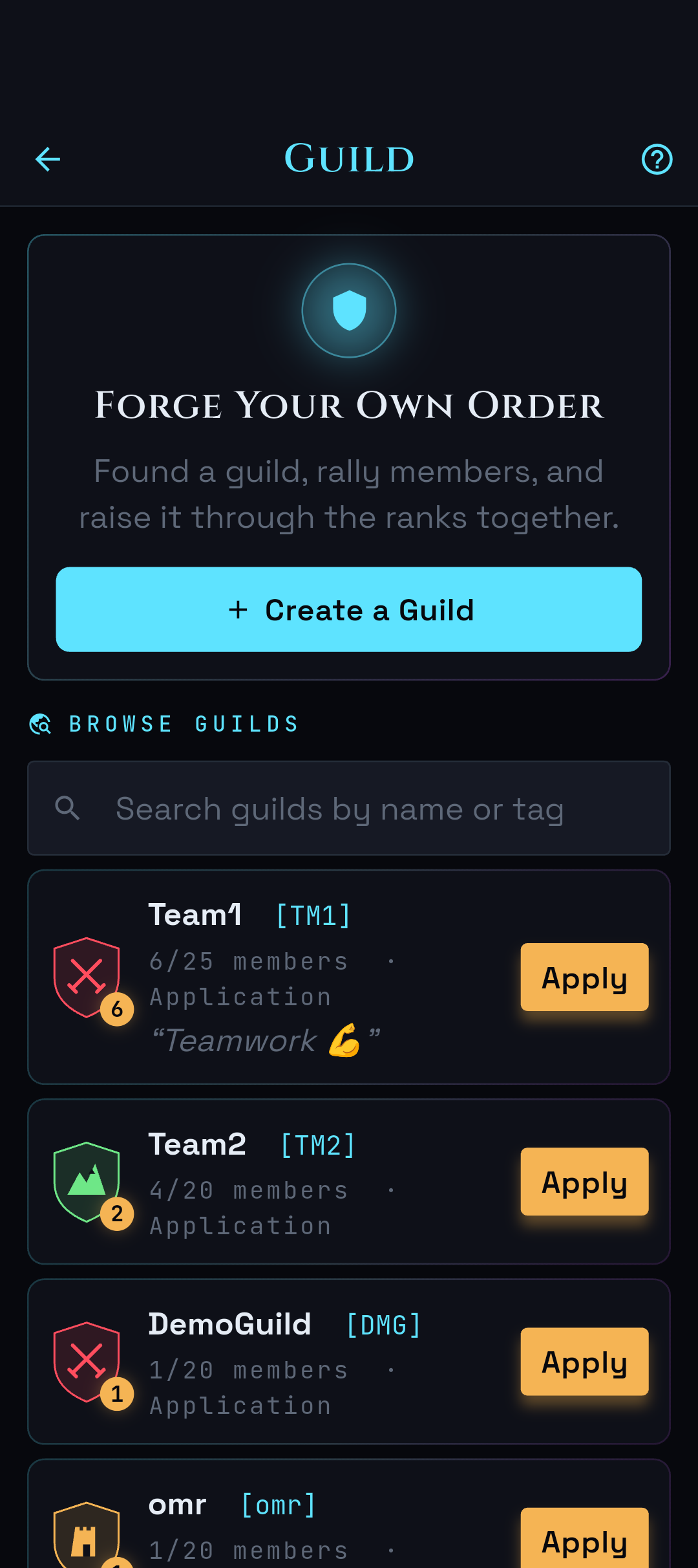 Guild creation and guild browser